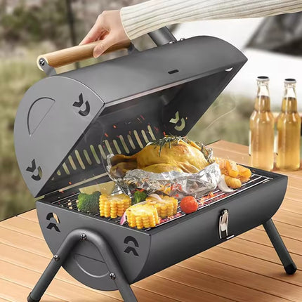 Barbecue Double Side Grill with 0.5mm Cold Rolled Steel Body, Chromium Plated Cooking Grid, Powder Coating Surface, and Portable Triangular Leg Tube Support