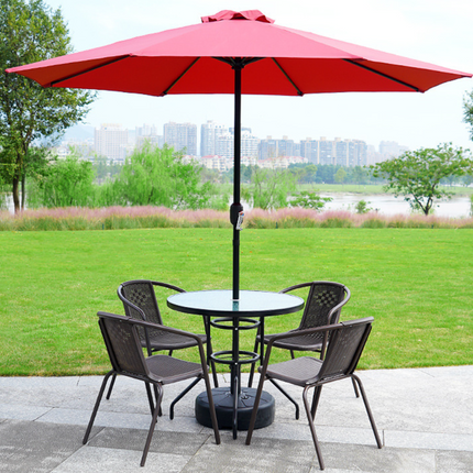 Round Black Patio Table with Tempered Glass & Umbrella Hole