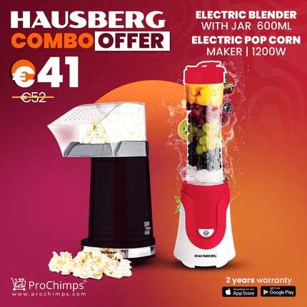 Hausberg Combo Offer | ELECTRIC BLENDER WITH JAR + ELECTRIC POP CORN MAKER