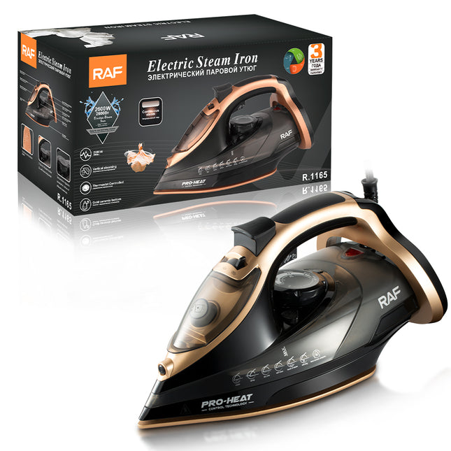 RAF Electric Steam Iron | 2600W | Vertical Steaming | Gold Ceramic bottom |  Thermostat Controlled