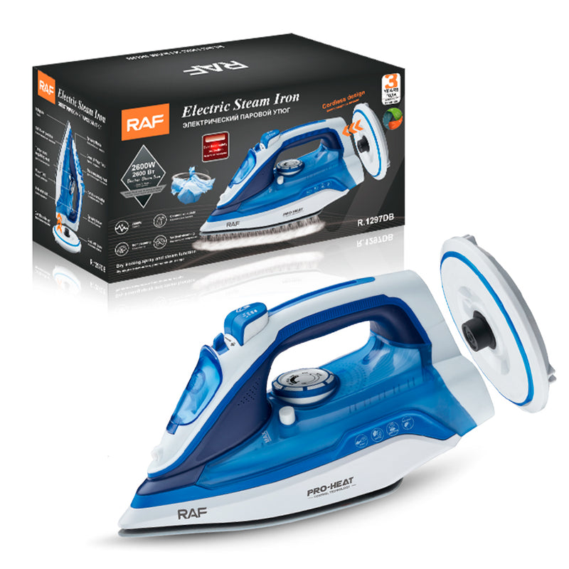 RAF Electric Iron - 2600W, 230V 50Hz, 300mL Capacity, Ceramic Soleplate, 4 Speed Control, Self Cleaning, Vertical Steaming, Overheat Safety Protection