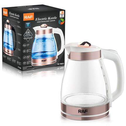 RAF Electric Kettle | 2000W | 2L Capacity | BPA Free | 360 Swivel Base | Borosilicate Glass | Auto Switch Off