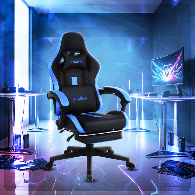 Dowinx Computer Gaming Office Chair | Adjustable Headrest | Massage Function for Waist Cushion | Supports up to 150KGS | PVC leather | steel frame