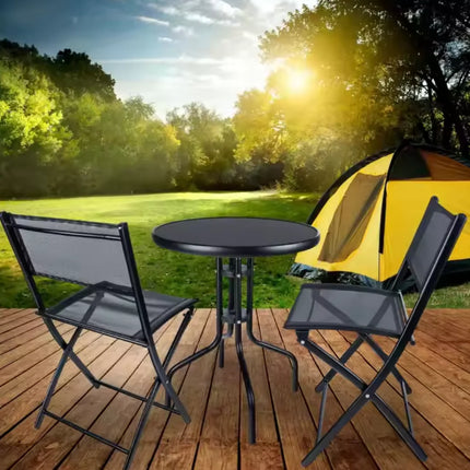 Combo Offer | 2 Black Rattan Outdoor Chair – Patio/Garden Use and ck Round Patio/Garden Table with Black Tempered Glass – 60×60cm