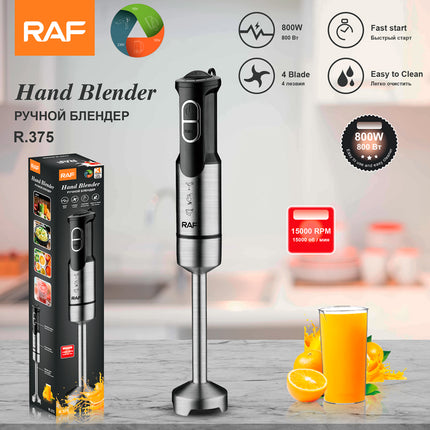 RAF Hand Blender - 800W, 4 Blades ABS 304, Stainless Steel Motor, Speed Control 220V-240V 50/60Hz H03VVH2-F, 2x0.5mm² Power Cord