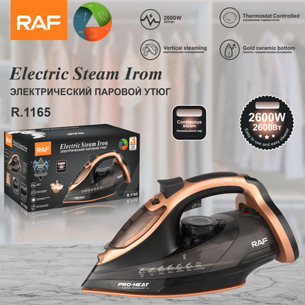 RAF Electric Steam Iron | 2600W | Vertical Steaming | Gold Ceramic bottom |  Thermostat Controlled