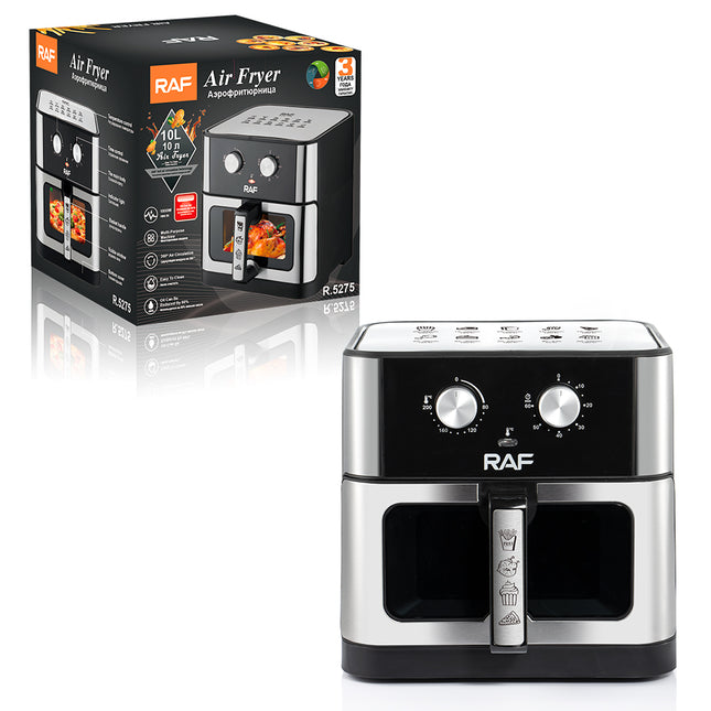 RAF Air Fryer | 1800W | 10L Capacity | Heating Indicator | Temperature Control | Non-stick skillet &amp; basket
