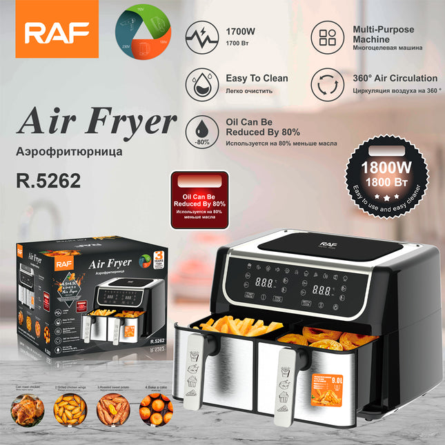 RAF Air Fryer Double Basket 5L + 5L | Temperature Control | Non Stick Coating
