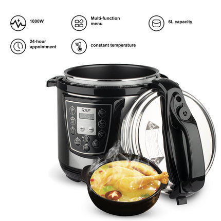 RAF 6L Electric Pressure Cooker with 1000W Power, Multi-Function Menu, 24-Hour Appointment, and Constant Temperature Control