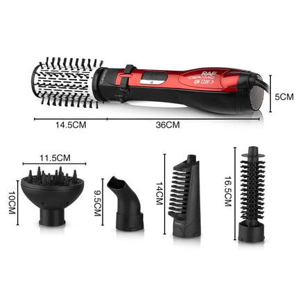 RAF 5-in-1 Rotative Brush Hair Styling Kit | 1200W | VDE D02 Plug | Multiple Attachments | Ideal for Versatile Hair Styling