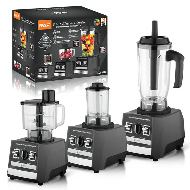 RAF 3-in-1 Electric Blender | Stainless Steel Tool Head | Low Noise | Fast Start | Easy To Clean | Black Color