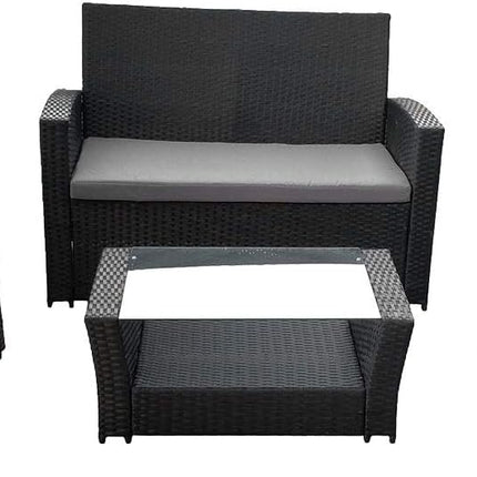 Garden furniture COMINO in black resin weave, 4 seats - grey cushions