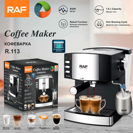 RAF Coffee Maker | 850 W Motor Power | 1.5L Capacity | 15 Bar Pressure