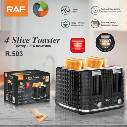 RAF 4 Slice Toaster | 1500W | Stainless steel | Card Slot Design | Fast and Time Saving