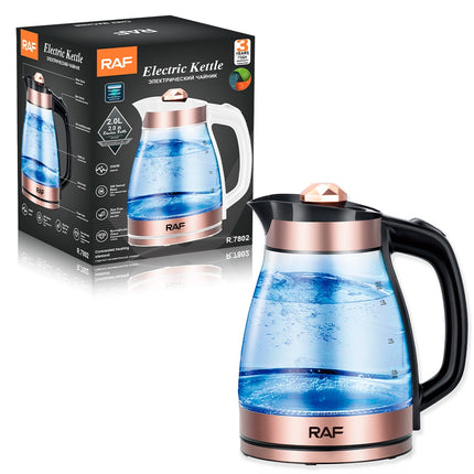 RAF Electric Kettle | 2000W | 2L Capacity | BPA Free | 360 Swivel Base | Borosilicate Glass | Auto Switch Off