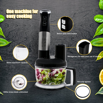 RAF 6-in-1 Hand Blender  | 1500W | Fast Start | Three Buttons | 500ml Blender Jar | S-Blades