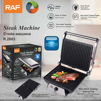 RAF Steak Machine | 2000W | Cool Touch | Non-Stick Coating | Two Sided Toasting