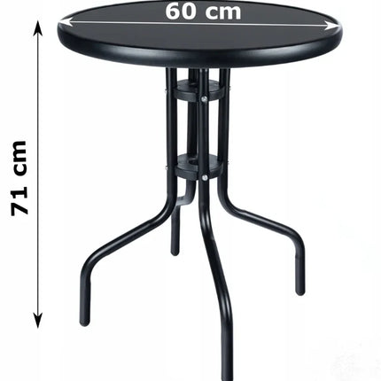 Combo Offer | 2 Black Rattan Outdoor Chair – Patio/Garden Use and ck Round Patio/Garden Table with Black Tempered Glass – 60×60cm