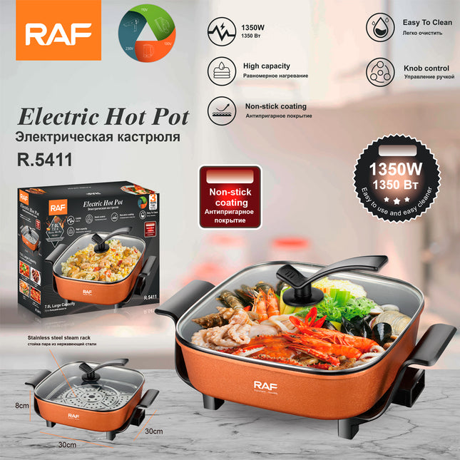 RAF Electric Hot Pot | 1350W | High capacity | Knob Control | Nonstick Coating | Easy to Clean