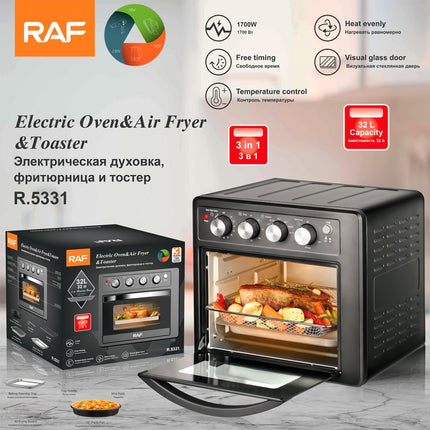 RAF Electric Oven & Air Fryer &Toaster | 32L Capacity | 1700W | Visual glass door | Temperature control