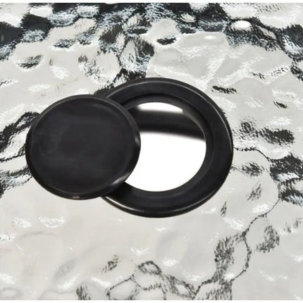Round Black Patio Table with Tempered Glass & Umbrella Hole
