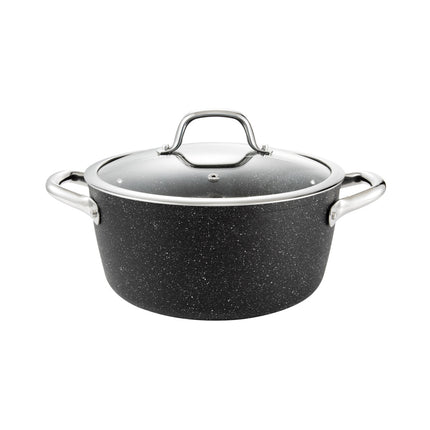 Tescoma PRESIDENT Stone Casserole  with cover ø 24cm, 4.5l | Non-Stick Coating |  Solid Glass/Stainless Steel Cover | Induction Bottom |Suitable for All Cookers & Baking Ovens (Up to 200 °C) | Dishwasher Safe