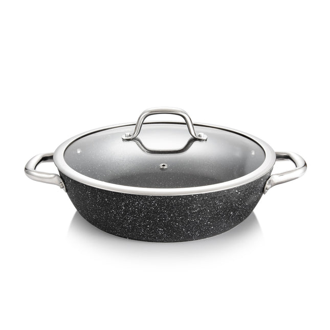 TESCOMA Deep frying pan PRESIDENT Stone with cover ø 28CM | Non-stick Coating | Steam Vent | Induction Bottom | Dishwasher Safe