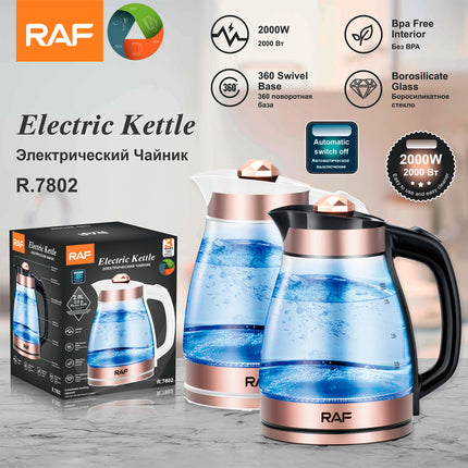 RAF Electric Kettle | 2000W | 2L Capacity | BPA Free | 360 Swivel Base | Borosilicate Glass | Auto Switch Off