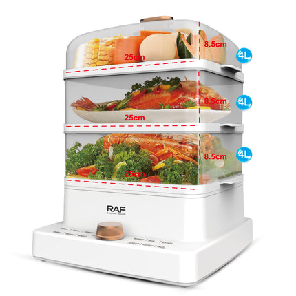 RAF Food Steamer | 12L Capacity | Rapid Steam Release | 1300ml Volume | 1000-1200W | 220-240V~ 50/60Hz