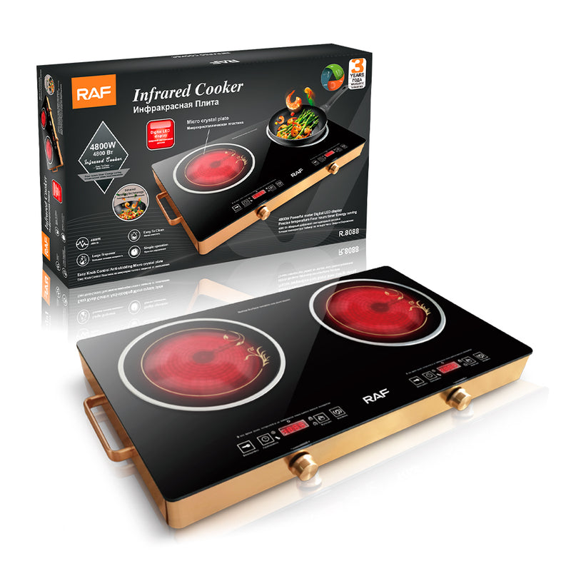 RAF Infrared Cooker 4800W | 220V | Iron Bottom Shell + Glass + Crystal Plate Material | 1.25m Power Cable | Aluminum Alloy Body