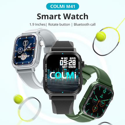 COLMI M41 Smart Watch |1.9” HD Screen | Rotary Button | Bluetooth Call | Calculator Function | Voice Assistant | IP67 Waterproof | up to 7 days Battery Life | Multiple Sports modes | Smart Notifications Reminder