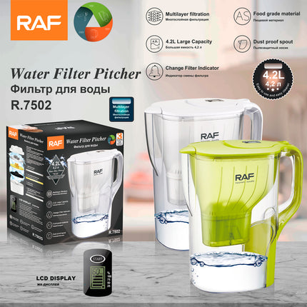 RAF Water Filter Pitcher 4.2L Large Capacity | Multilayer filtration | Change Filter Indicator | Food grade material | Dust proof spout