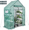 Sturdy PE Covered Walk-in Greenhouse with Flower Stand, Zippered Roll-Up Door, Heavy-Duty Steel Frame, Efficient Ventilation, and Easy Installation