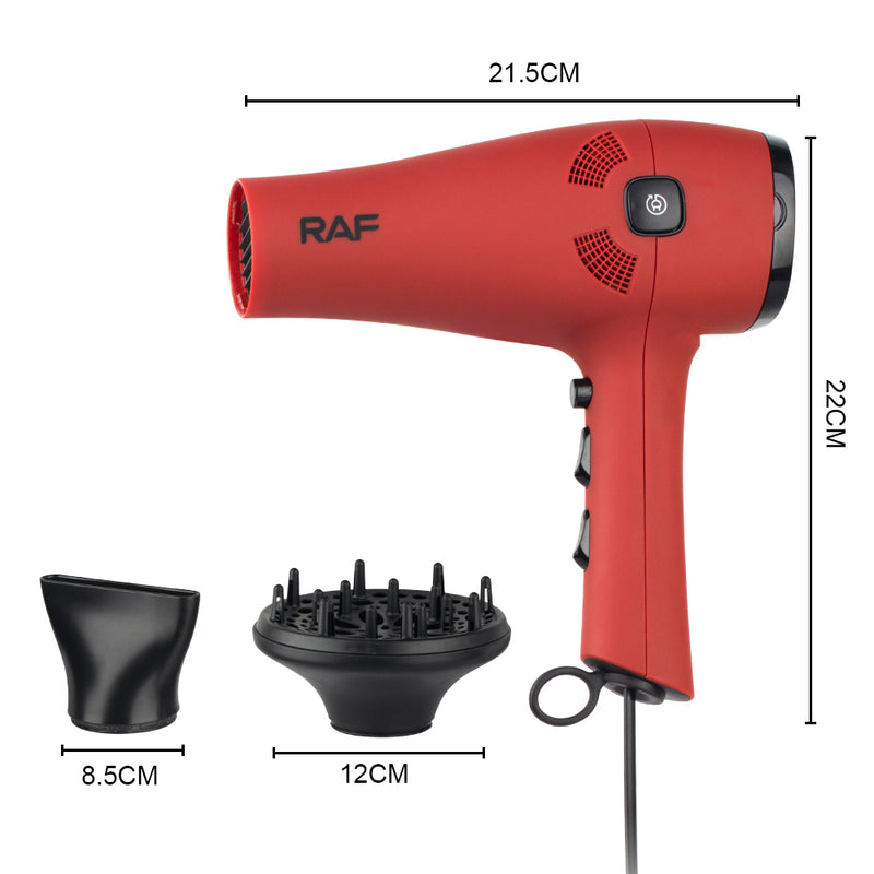RAF Ionic Hair Dryer, 2400W, DC Motor, 2 Speeds, 3 Heat Settings, Cool Shot Function, Removable End Cap, Retractable Cord, Diffuser, 220-240V, 50-60Hz, 1.8m Power Cord, VDE Plug