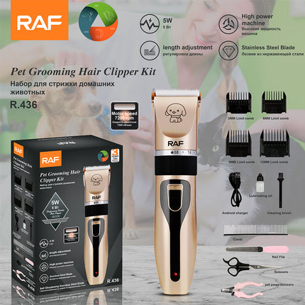 RAF Pet Grooming Hair Clipper Kit - Stainless Steel Blade - 5W