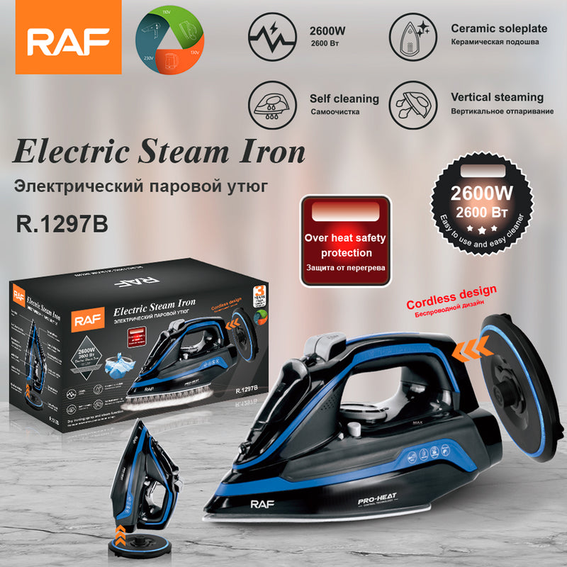 RAF Electric Iron - 2600W, 230V 50Hz, 300mL Capacity, Ceramic Soleplate, 4 Speed Control, Self Cleaning, Vertical Steaming, Overheat Safety Protection
