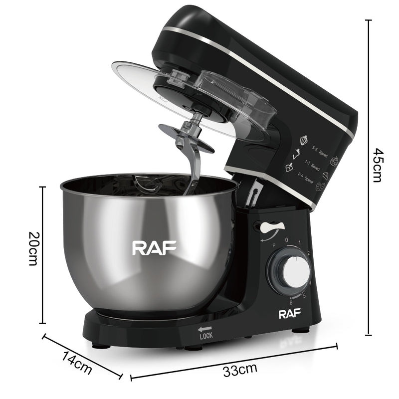 RAF 3-in-1 Stand Mixer | Anti-splash Protection | 6 Speeds with pulse function | Dough hook whisk & beater