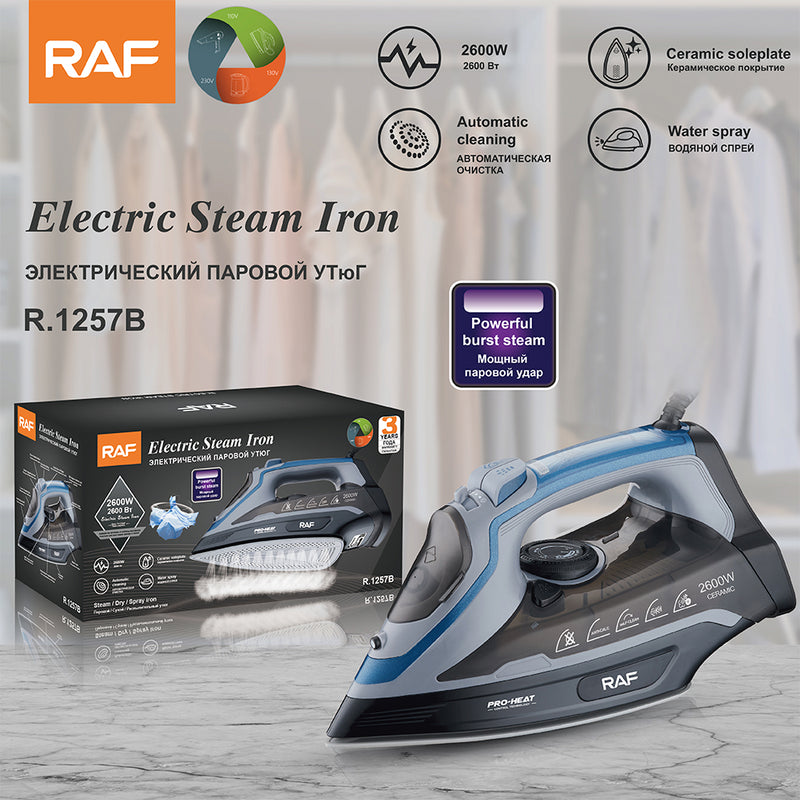 RAF Electric Steam Iron | 2600W | Ceramic Soleplate | Water Spray | Automatic Cleaning