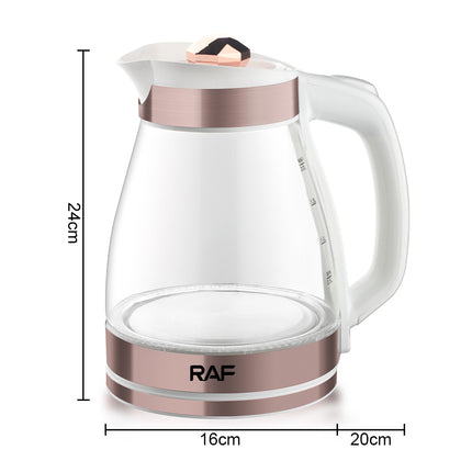 RAF Electric Kettle | 2000W | 2L Capacity | BPA Free | 360 Swivel Base | Borosilicate Glass | Auto Switch Off