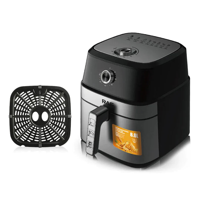 RAF Air Fryer 8L - Non-Stick Cooking Surface, Adjustable Thermostat Control, Detachable Oil Container, Overheat Protection, with Light Indicator