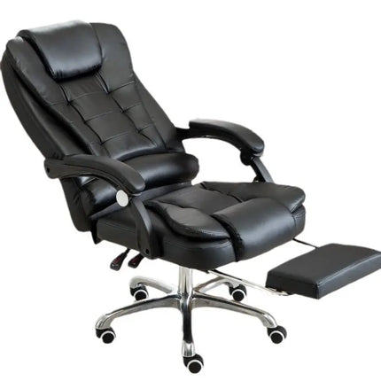 Luxury Office Chair with Footrest | Full Black | Up to 150° Recline | Premium PU Leather | High-Density Lumbar & Neck
