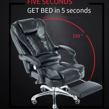 Luxury Office Chair with Footrest | Full Black | Up to 150° Recline | Premium PU Leather | High-Density Lumbar & Neck