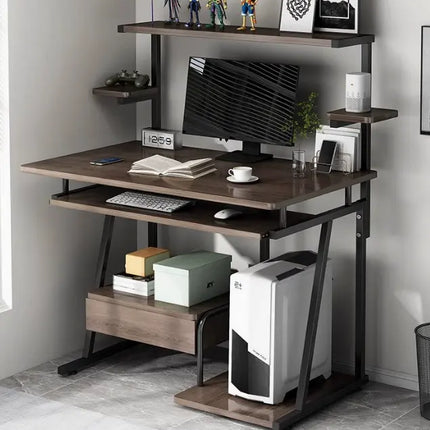 Computer Desk | Wood + Metal Frame | Tray Drawer for Storage | Compact & Multi-Functional Design | 91×42×117cm
