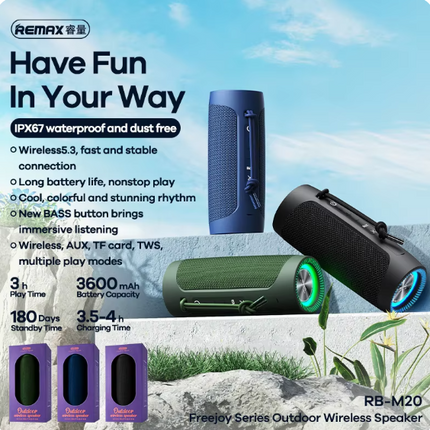 REMAX  Outdoor Bluetooth Speaker ipx7 Waterproof and Dustproof with Carrying Rope Colorful Portable Subwoofer