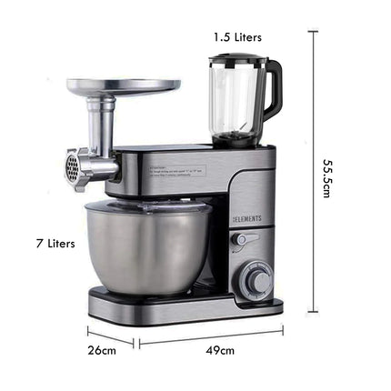 KB ELEMENTS Stainless Steel Stand Mixer - 3 in 1 Kitchen Appliance with 8.5 Liters Capacity, 2500W Power, and Versatile Attachments