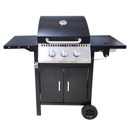 Barbecue 2+1 Burner Gas Grill with Porcelain Enamel Coated Grates, Side Burner, and Storage Cabinet