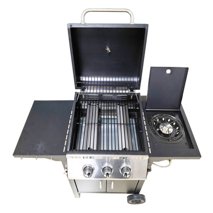 Barbecue 2+1 Burner Gas Grill with Porcelain Enamel Coated Grates, Side Burner, and Storage Cabinet