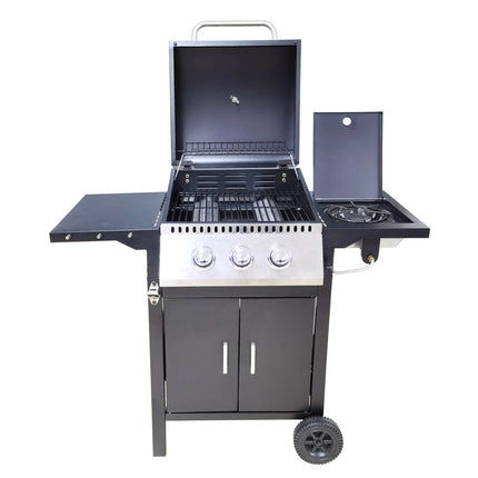 Barbecue 2+1 Burner Gas Grill with Porcelain Enamel Coated Grates, Side Burner, and Storage Cabinet