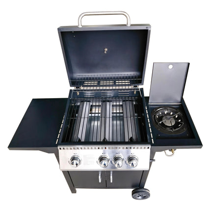 Barbecue 3+1 Burner Gas Grill with Large Cooking Area, Side Burner, and Porcelain Enamel Coated Grates