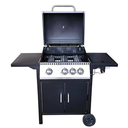 Barbecue 3+1 Burner Gas Grill with Large Cooking Area, Side Burner, and Porcelain Enamel Coated Grates